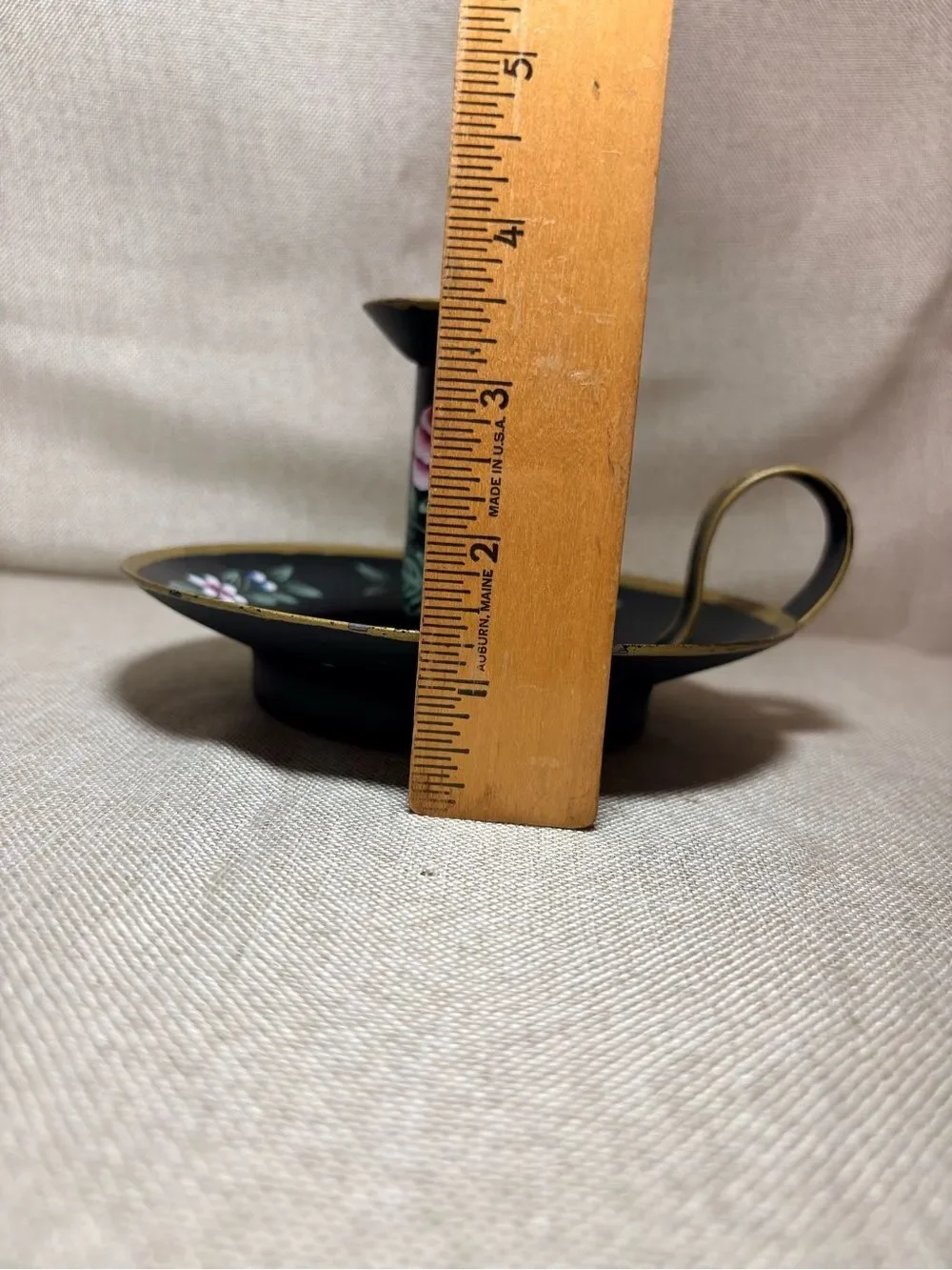 Vintage Centrum Toleware Chamberstick Candle Holder Hand Painted Floral 1989